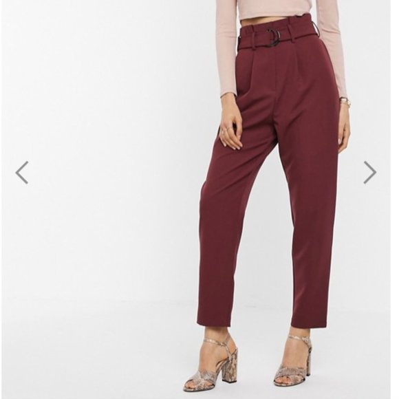 ASOS Pants - ASOS DESIGN paperbag pants with d ring in oxblood